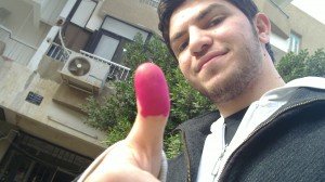 Mosaab ElShamy after voting in the Egyptian constitutional referendum